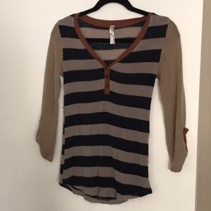 Navy and tan stripped knit top